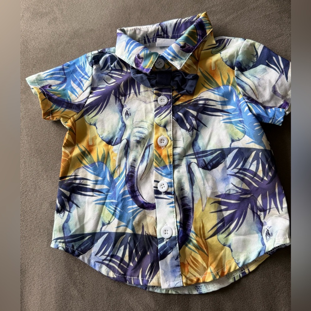Baby Boy Short Sleeve Hawaiian Elephant Print Shirt Beach Vacation 3-6 months